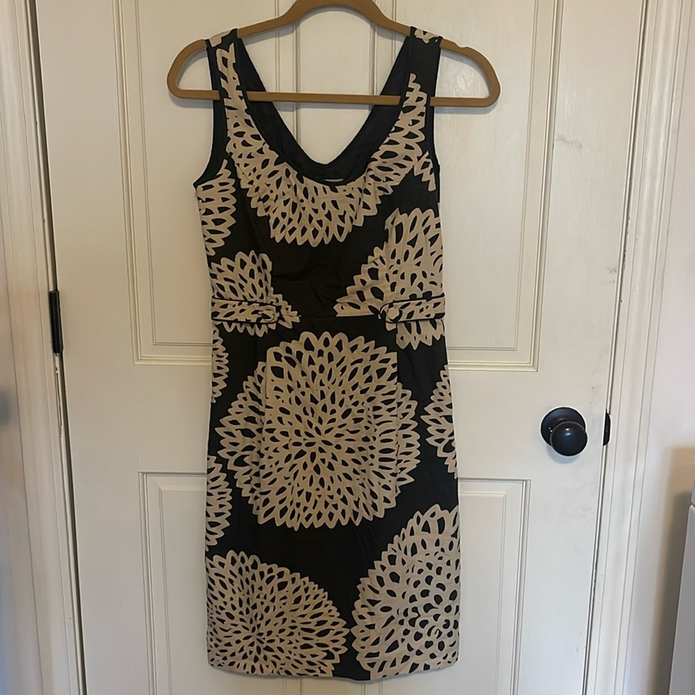 Boden Floral Sleeveless Cotton Shift Dress Charcoal Beige Flowers Women's 4
